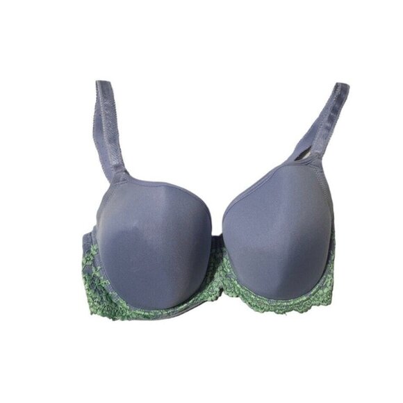 Wacoal Bra 36DDD Embrace Lace Lilac Blue W Green Lace 853191 Tshirt Bra - Picture 1 of 4